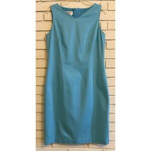 Talbots Aqua Tweed Sleeveless Sheath‎ Dress - Size 10 Back Slit & Zip